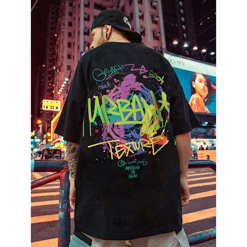 Street Philanthropist Graffiti Short Sleeve Men Ins Tide Loose Hip Hop T-Shirt