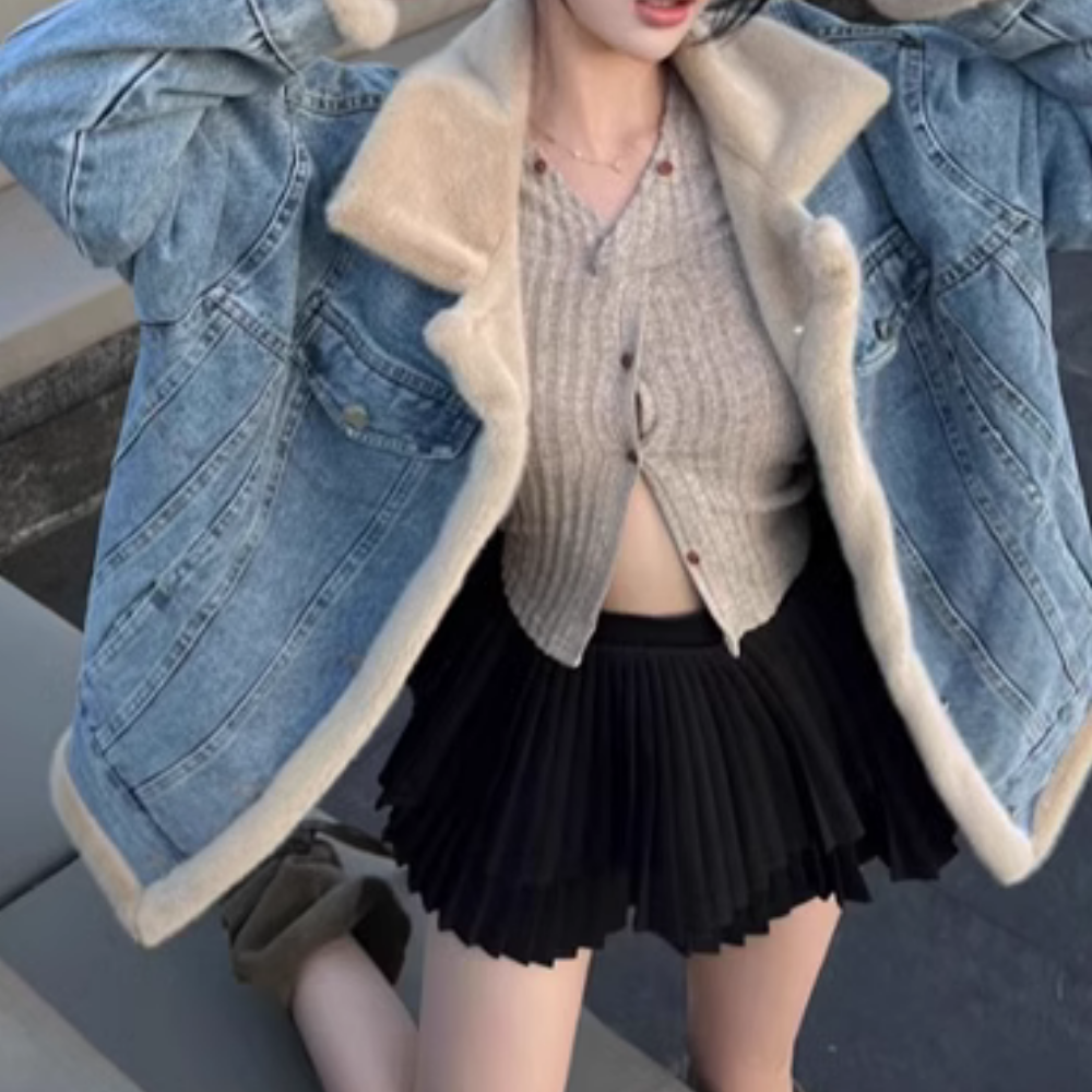 Women''s American Two-Wear Plush Denim Coat