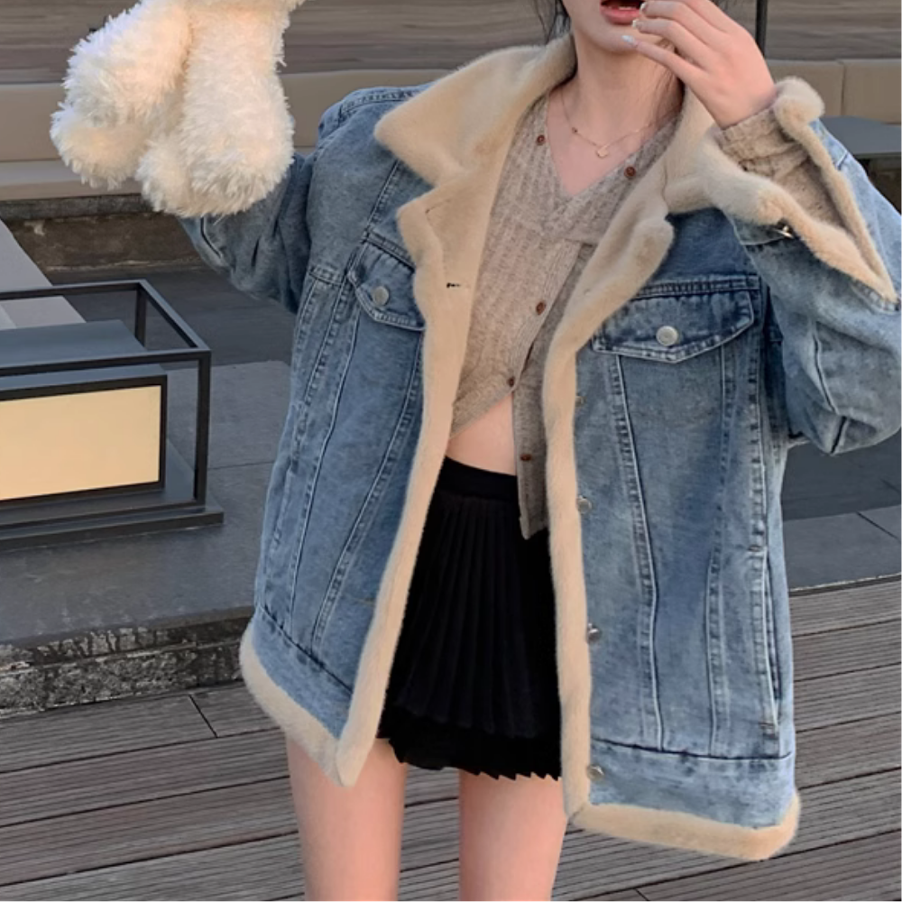 Women''s American Two-Wear Plush Denim Coat