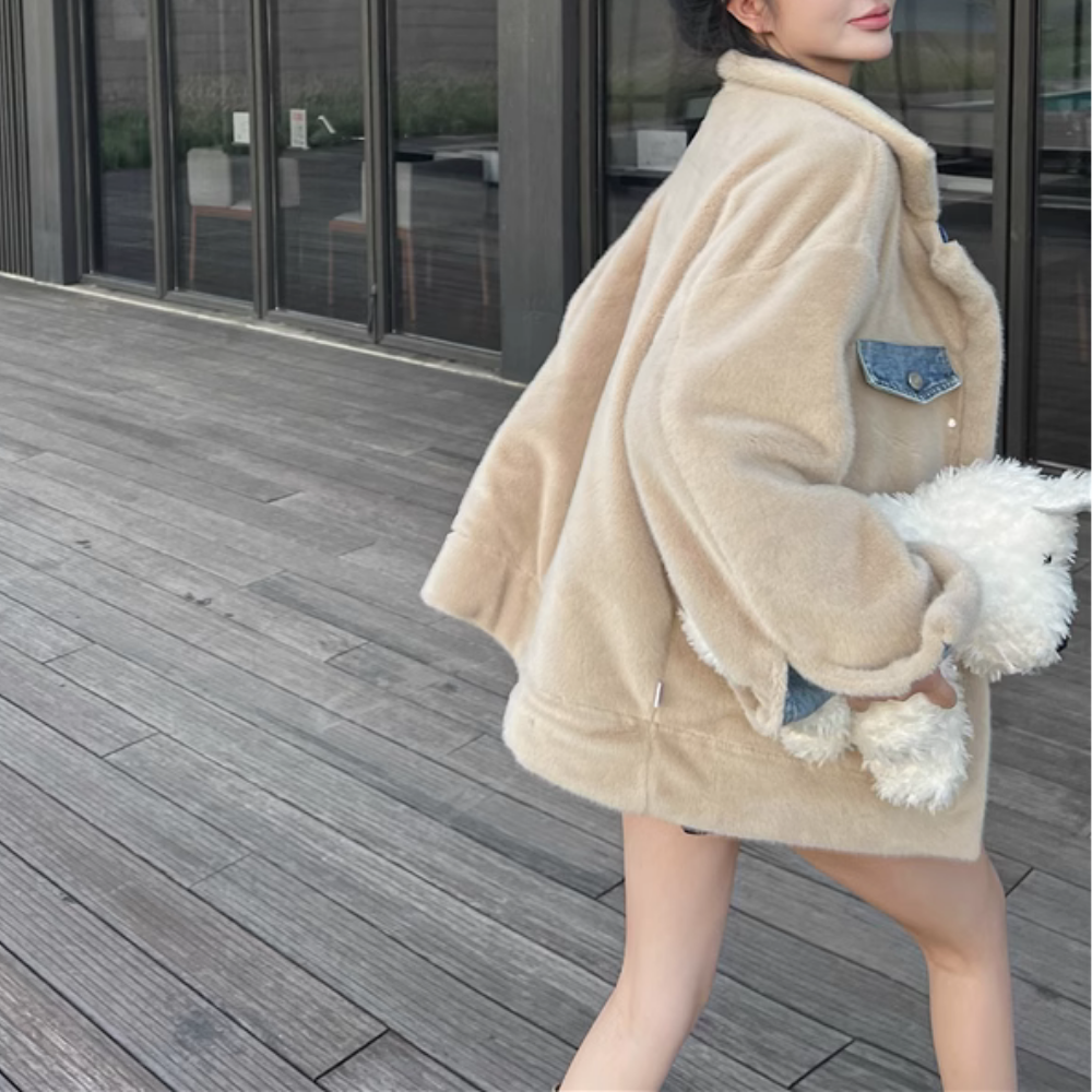 Women''s American Two-Wear Plush Denim Coat