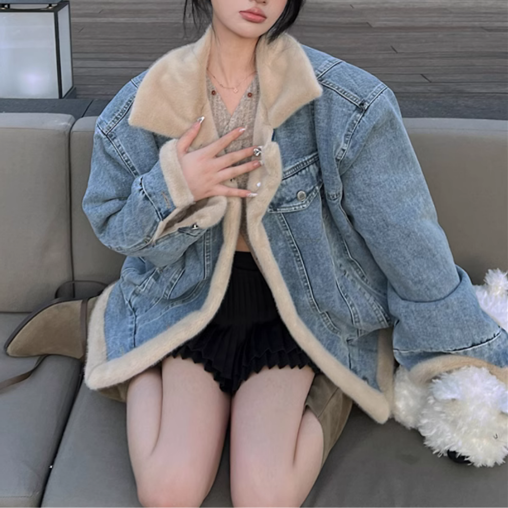 Women''s American Two-Wear Plush Denim Coat