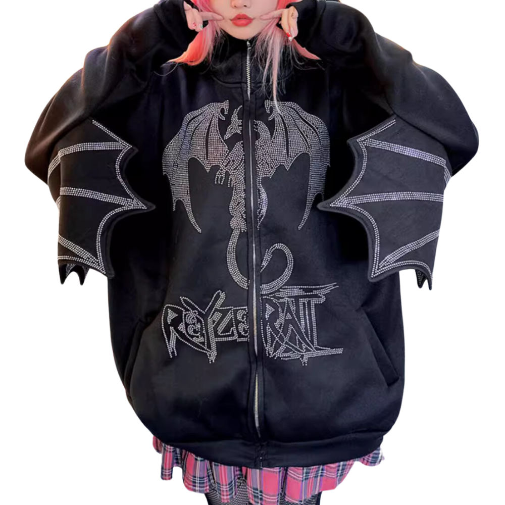 Dragon Wing Diamond Zipper Hoodie