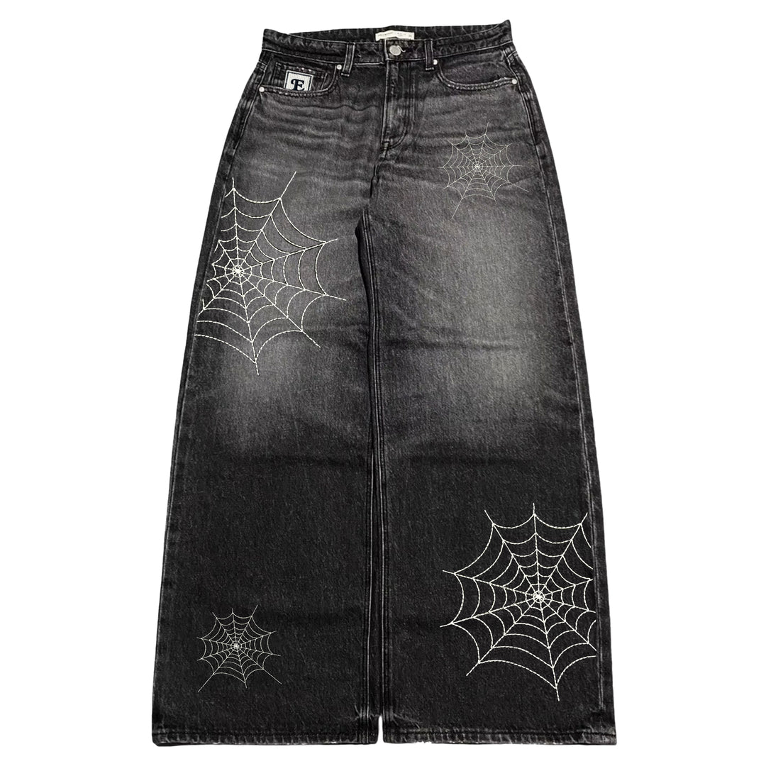 Vintage Embroidered Jeans with Spider Web Design