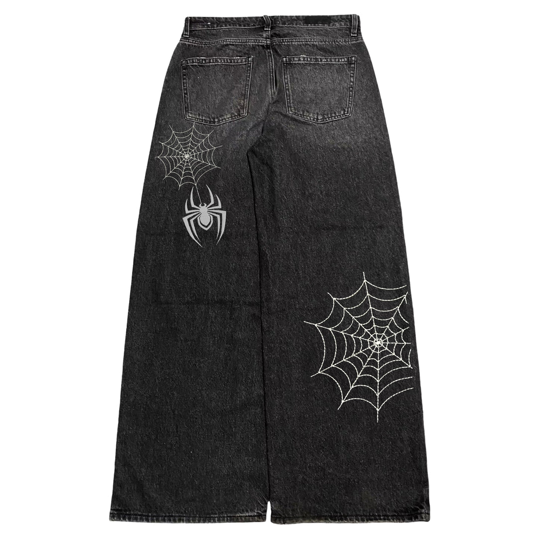 Vintage Embroidered Jeans with Spider Web Design