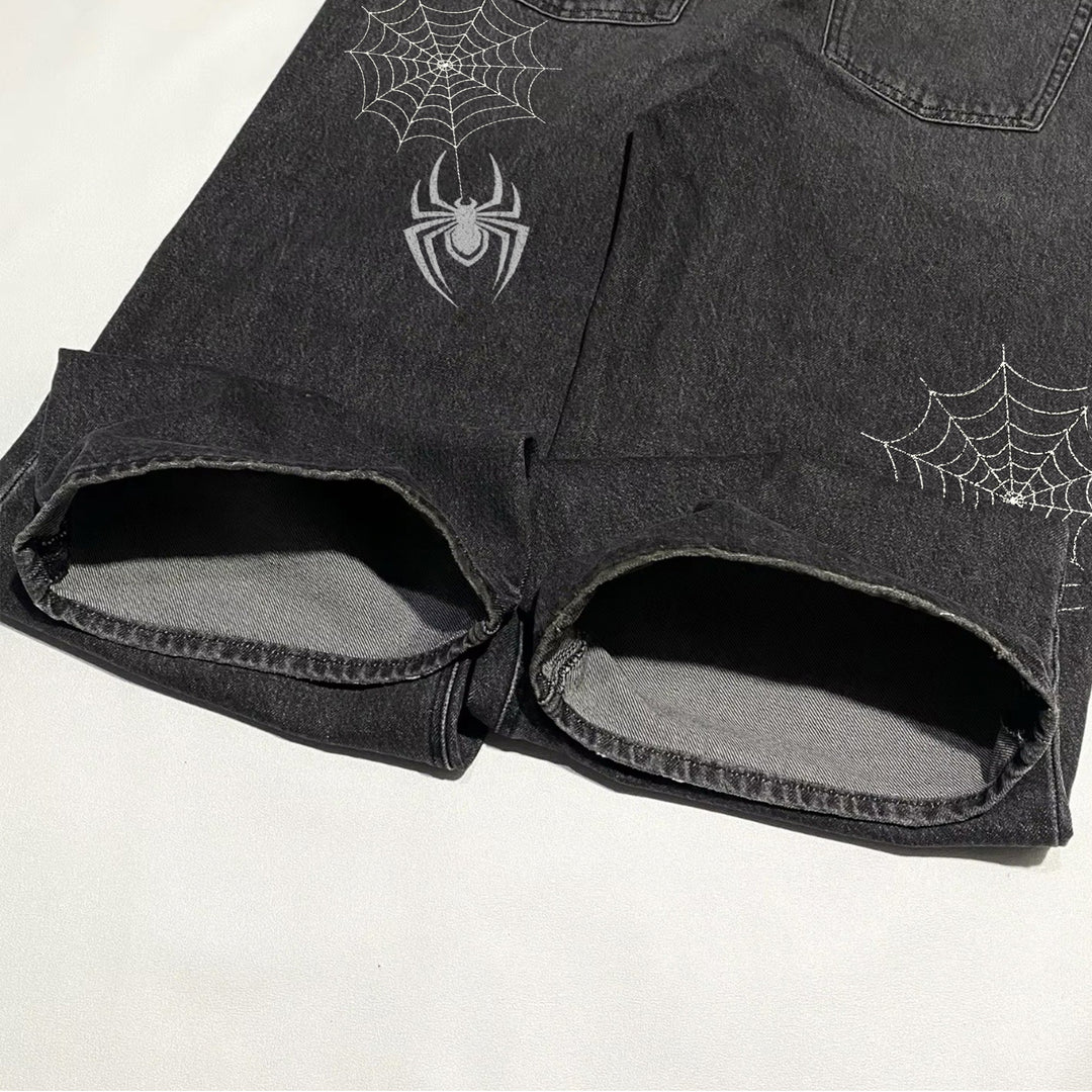 Vintage Embroidered Jeans with Spider Web Design