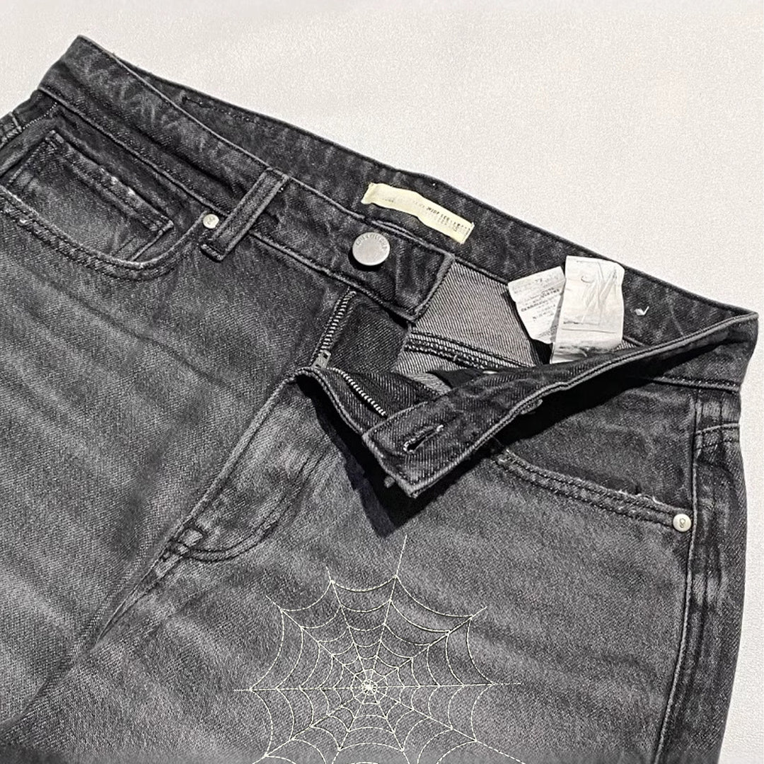 Vintage Embroidered Jeans with Spider Web Design
