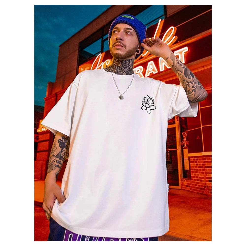 Street Philanthropist Flower Graffiti Short Sleeve T-Shirt