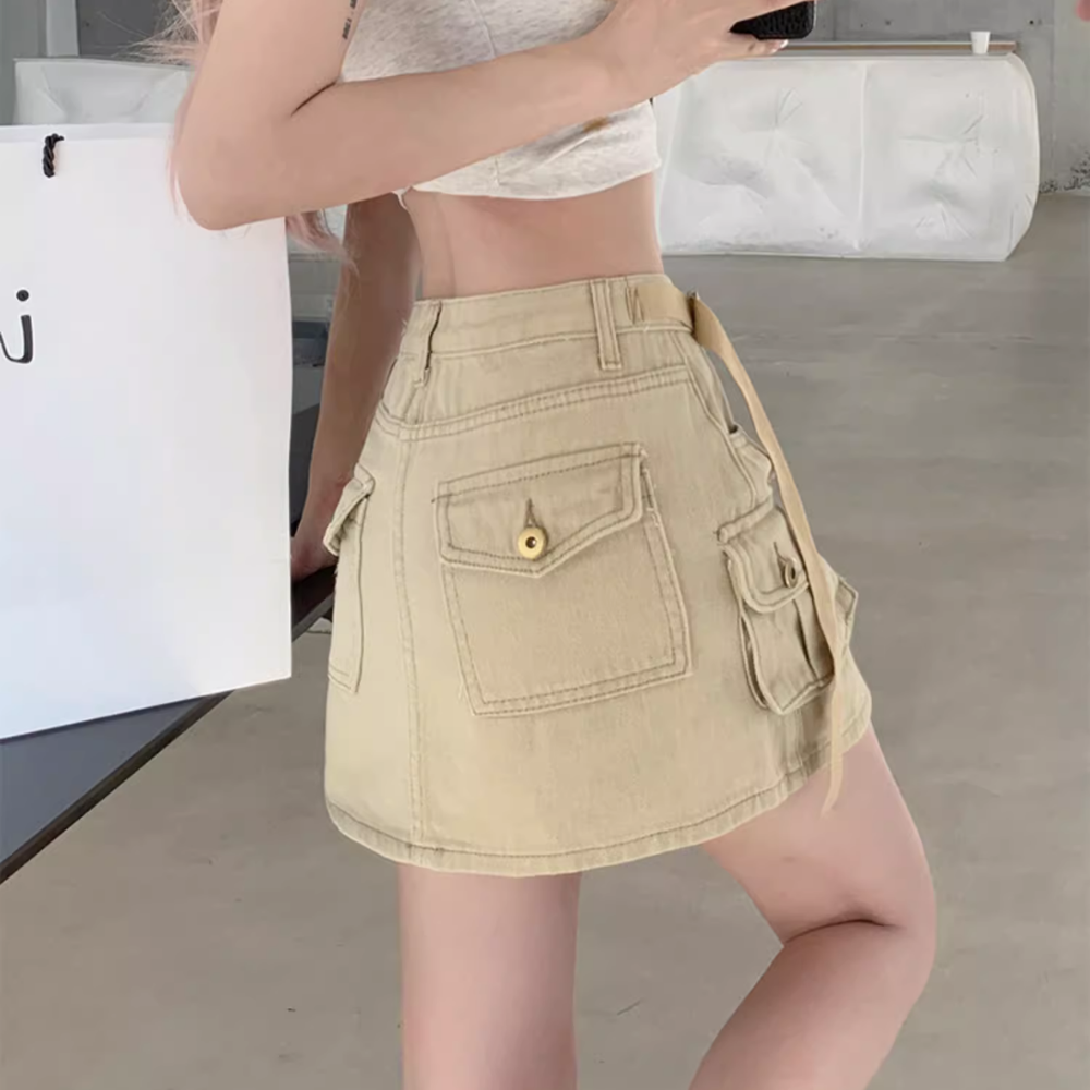 Women's Retro Solid Color Cargo Skirt