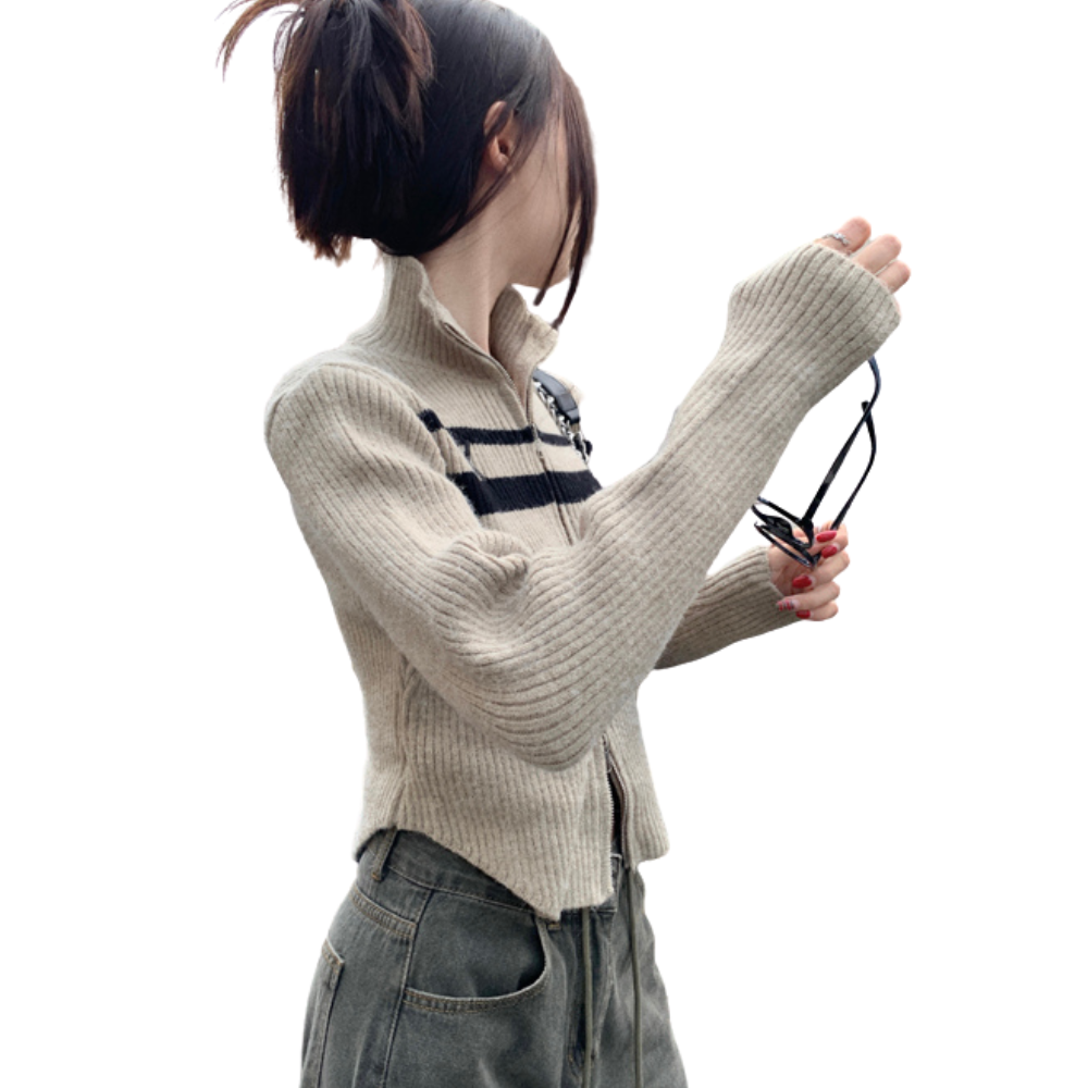 Women's Vintage Contrast Slim-fit Knit Cardigan