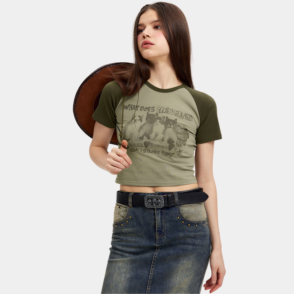 Women's Vintage Cat Print T-shirt