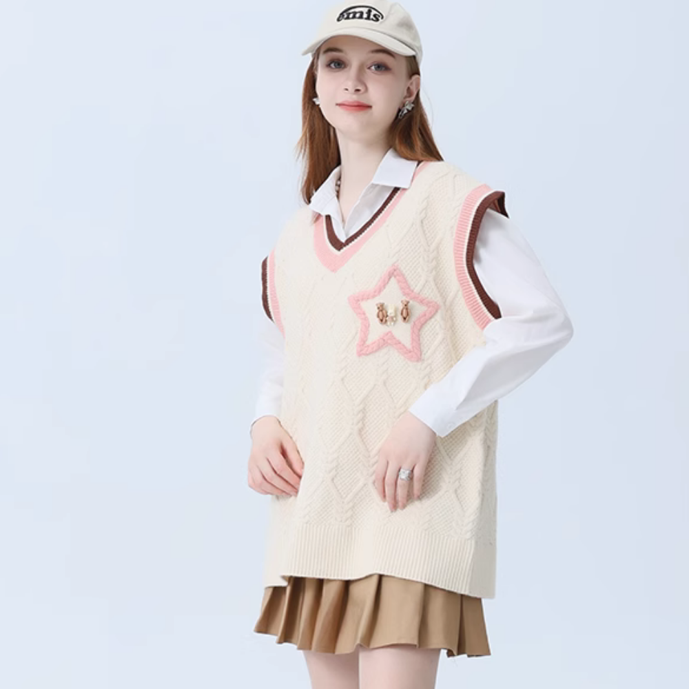 Women's Preppy Style Star Embroidered Knit Vest