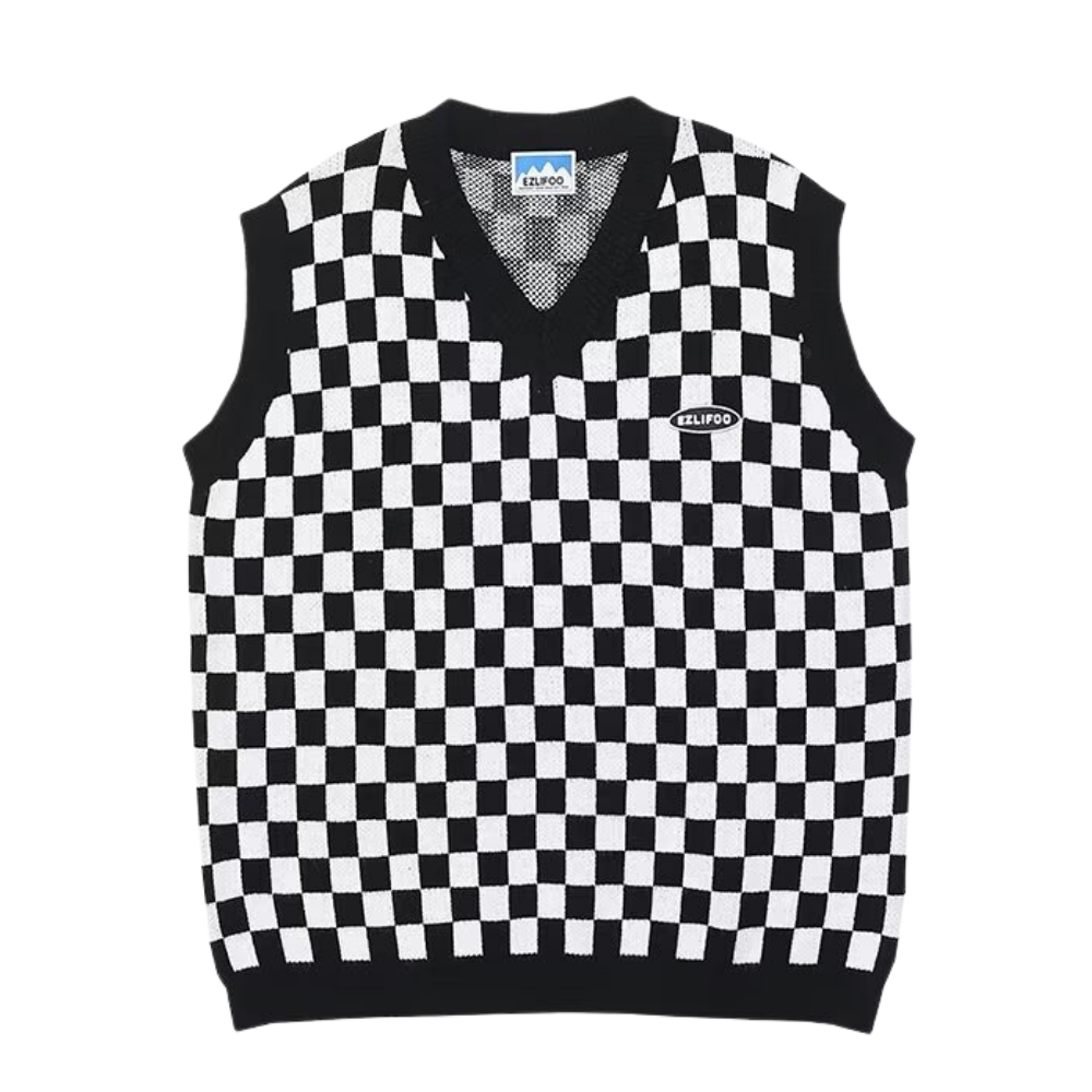 Casual Checkerboard Minimalist Lines Knitted-Vest