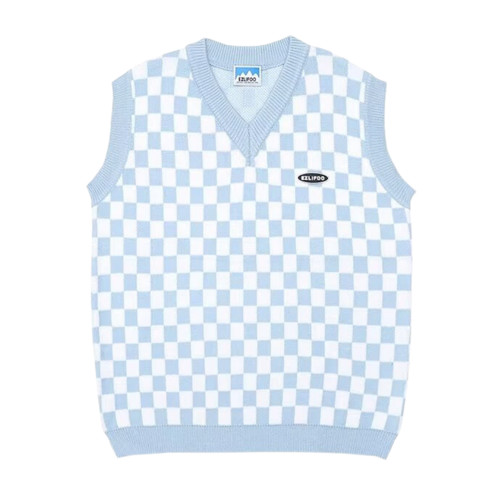 Casual Checkerboard Minimalist Lines Knitted-Vest