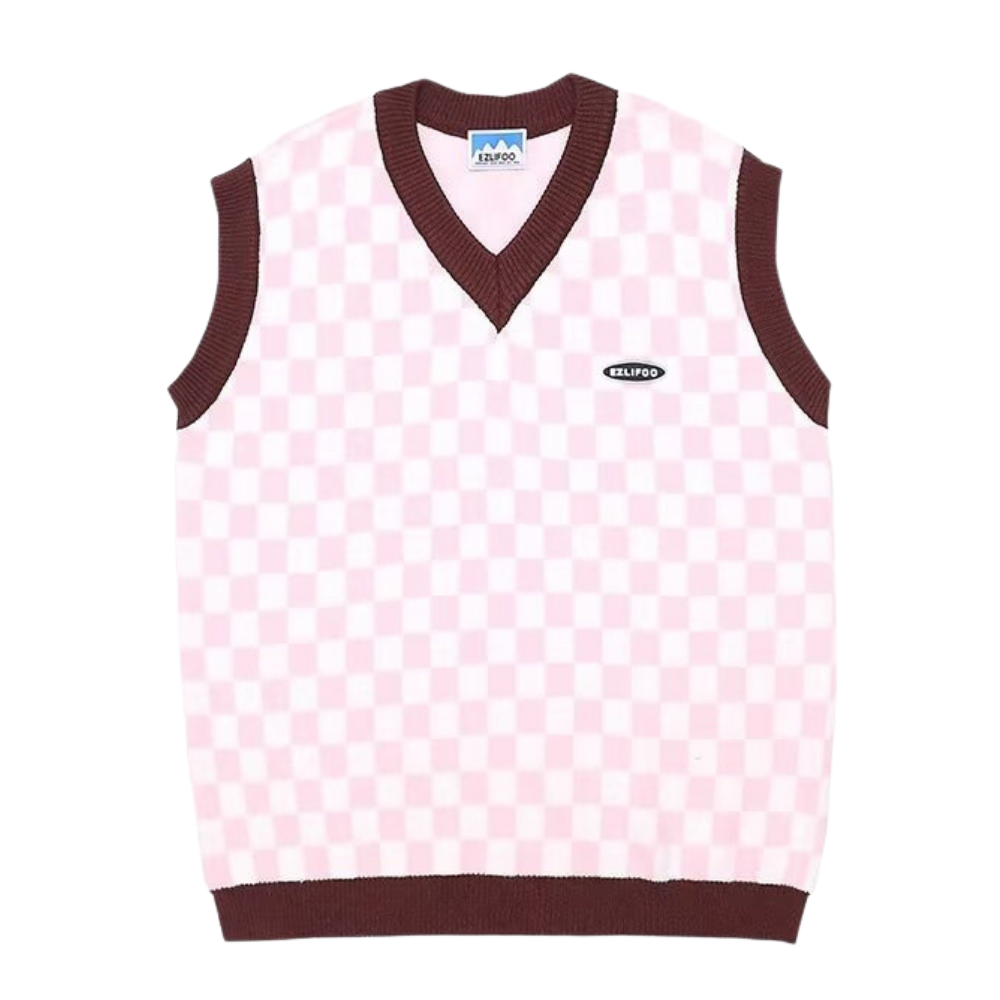 Casual Checkerboard Minimalist Lines Knitted-Vest