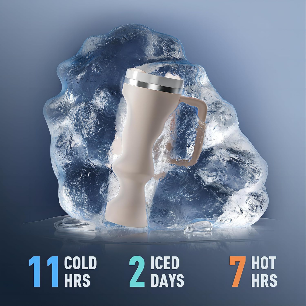 Tumbler With Handle 40 oz Travel Mug Straw Covers Cup with Lid Insulated Quencher Stainless Steel Water Iced Tea Coffee Gift