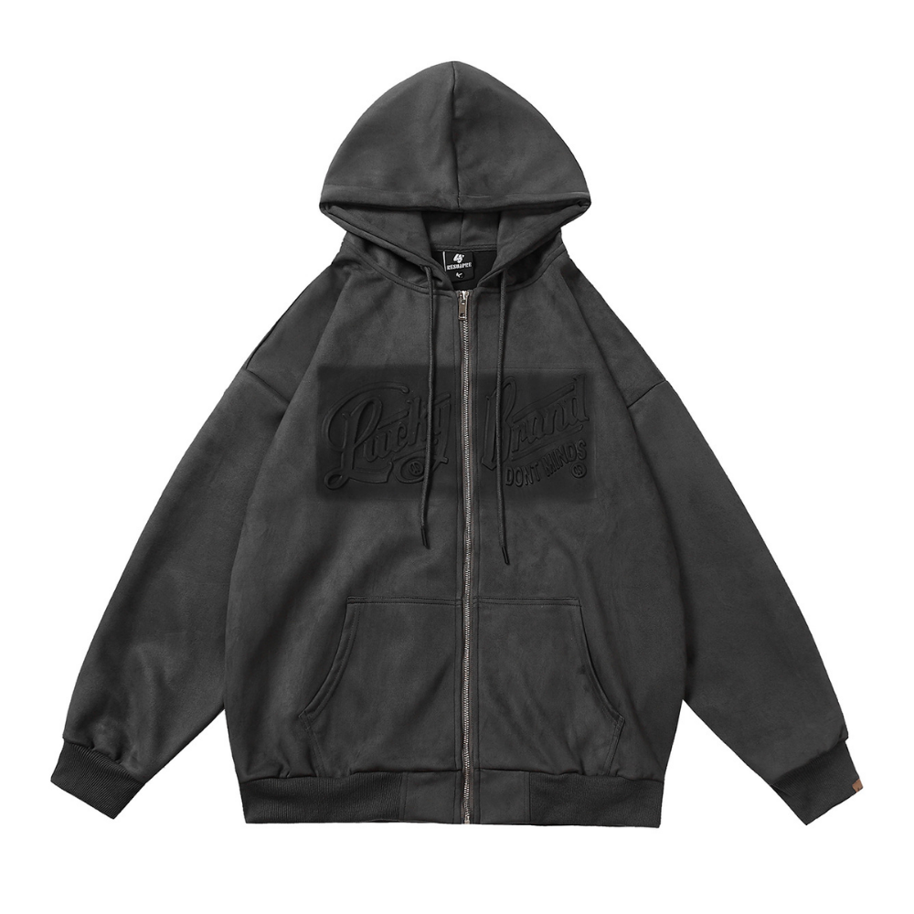 High Street Lettering Stamped Suede Hoodie