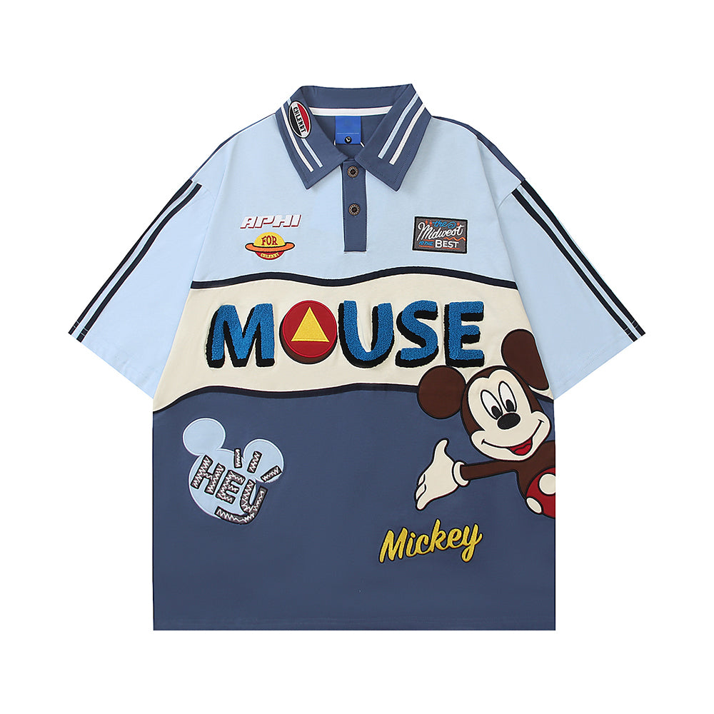 Evokyn Cartoon Patchwork Polo Shirt