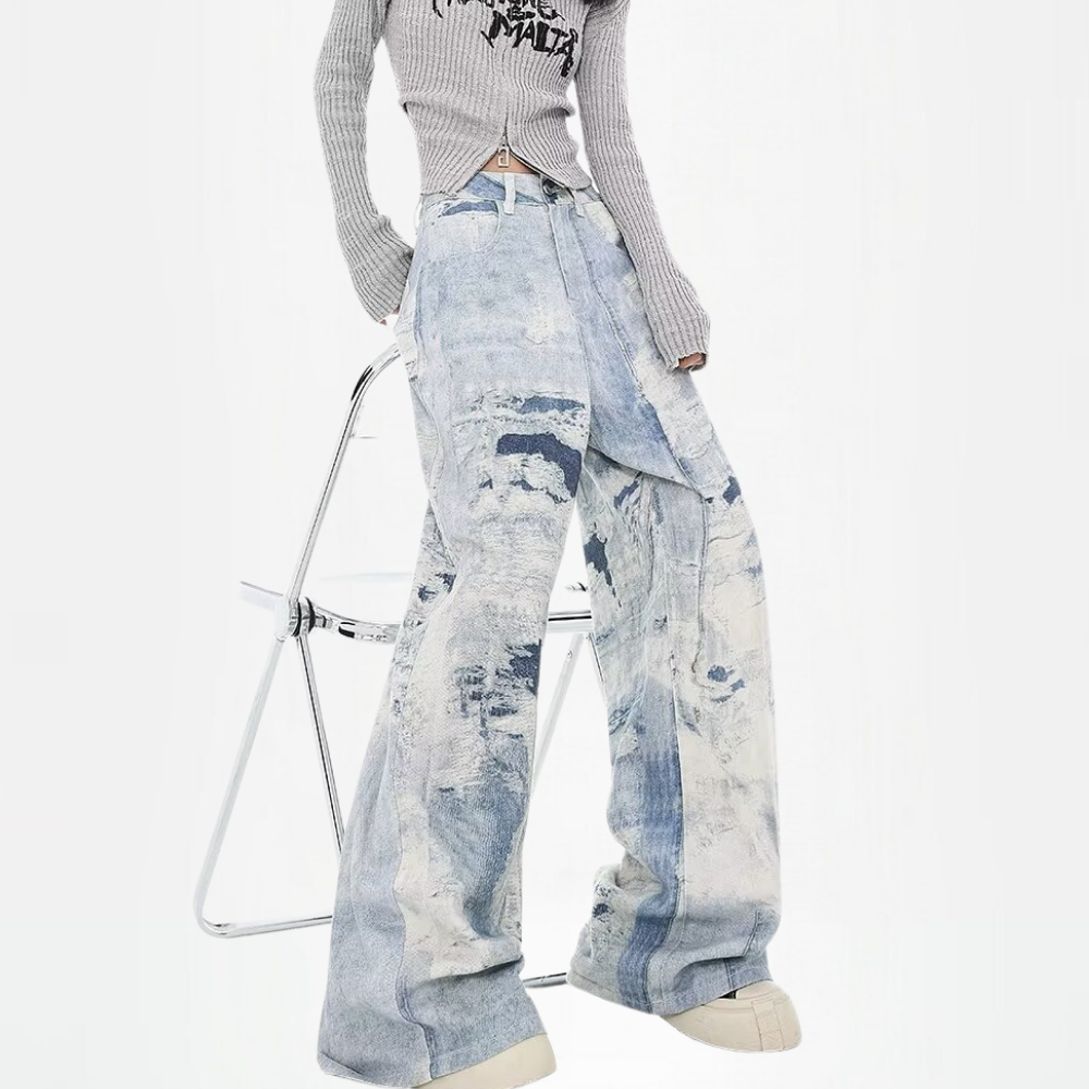 DF |Digital Print Cloud Ink Graffiti Jeans