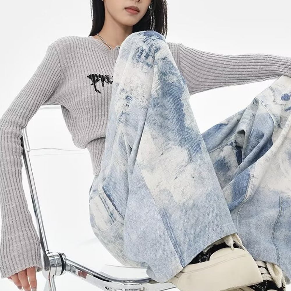 DF |Digital Print Cloud Ink Graffiti Jeans