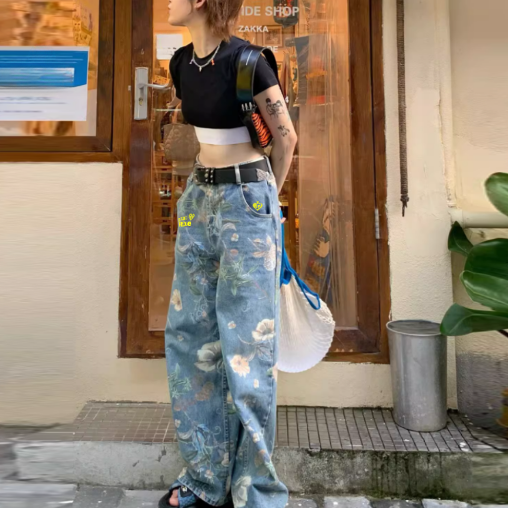 DF High Street Floral Print Wide Leg Jeans