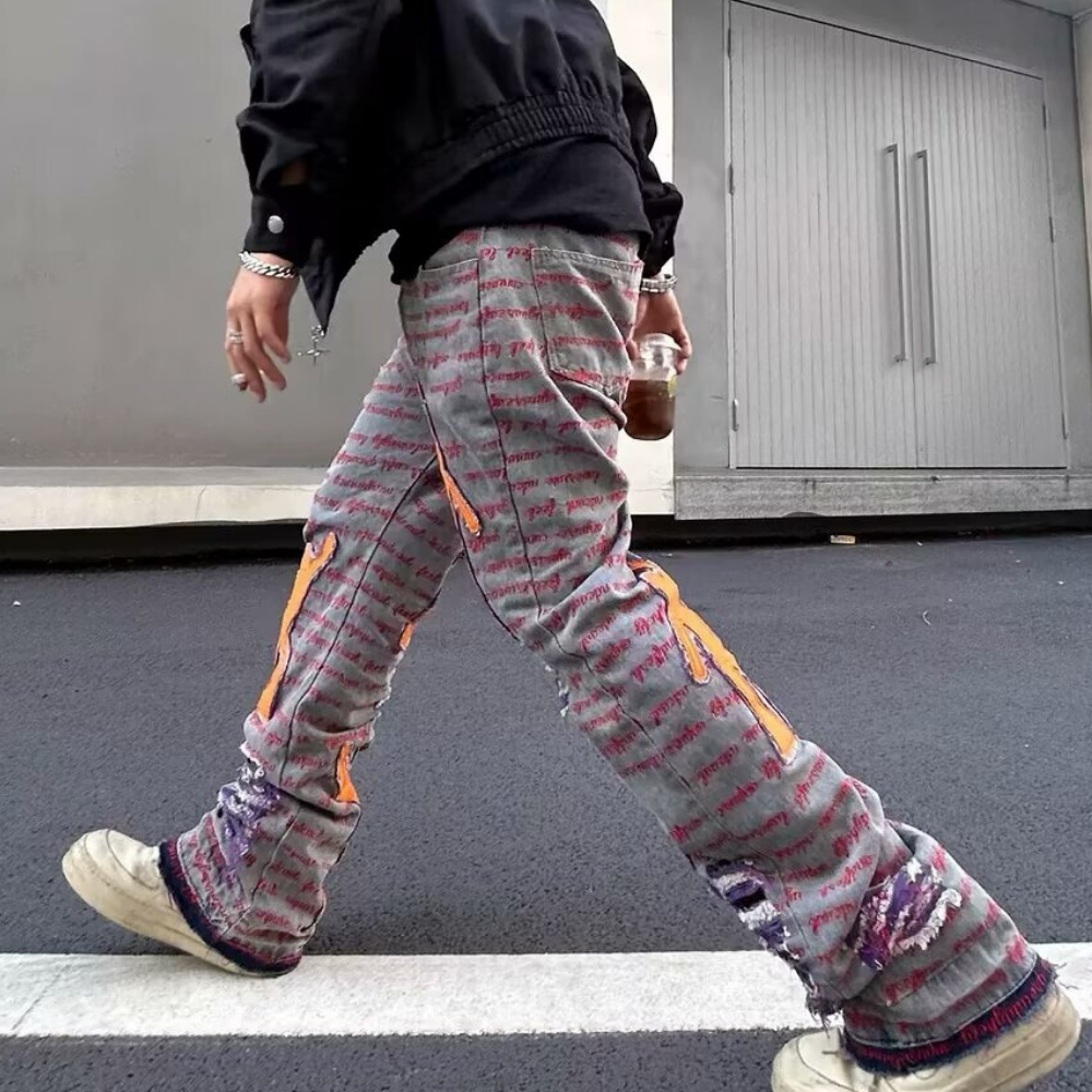 DF |Ripped Portrait Patch Embroidered Jeans