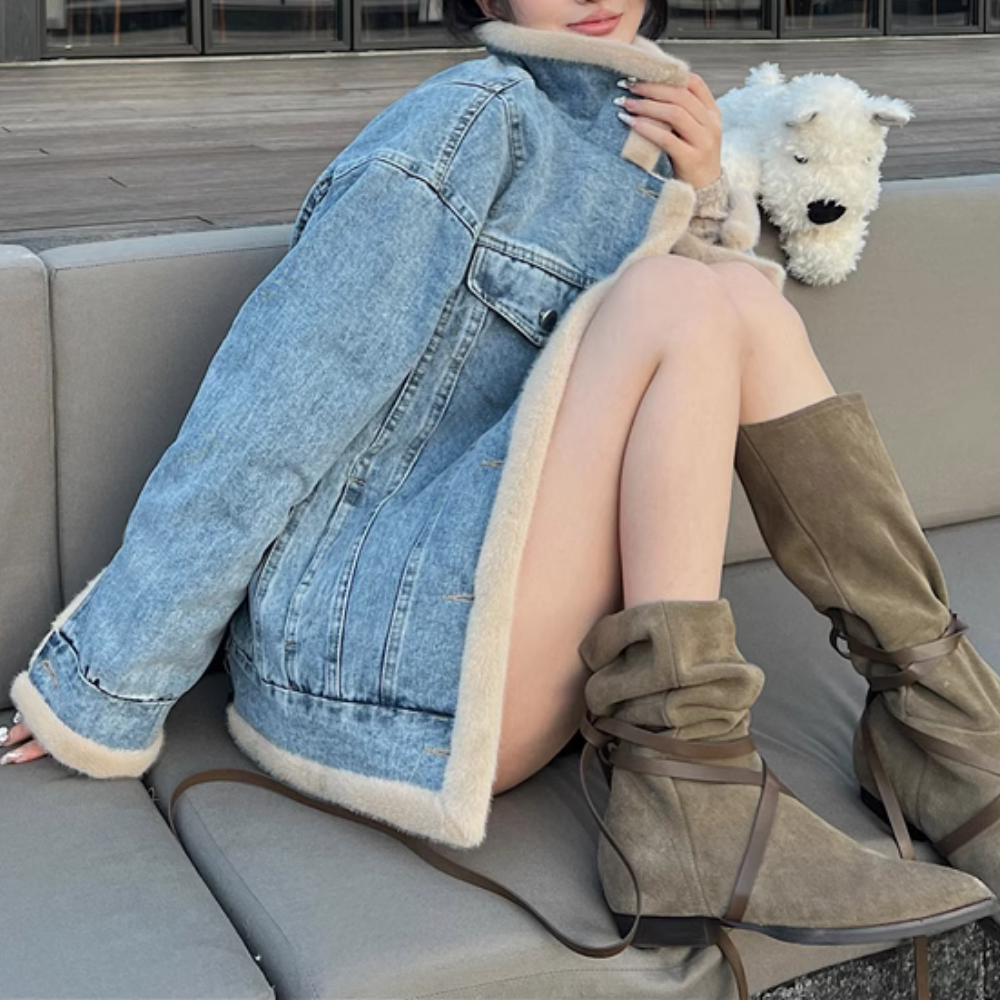 Women''s American Two-Wear Plush Denim Coat
