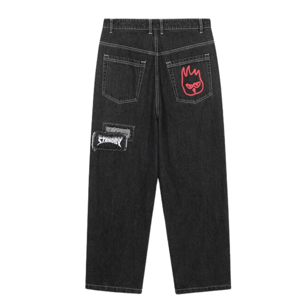 DF |Street Graffiti Patched Flame Jeans