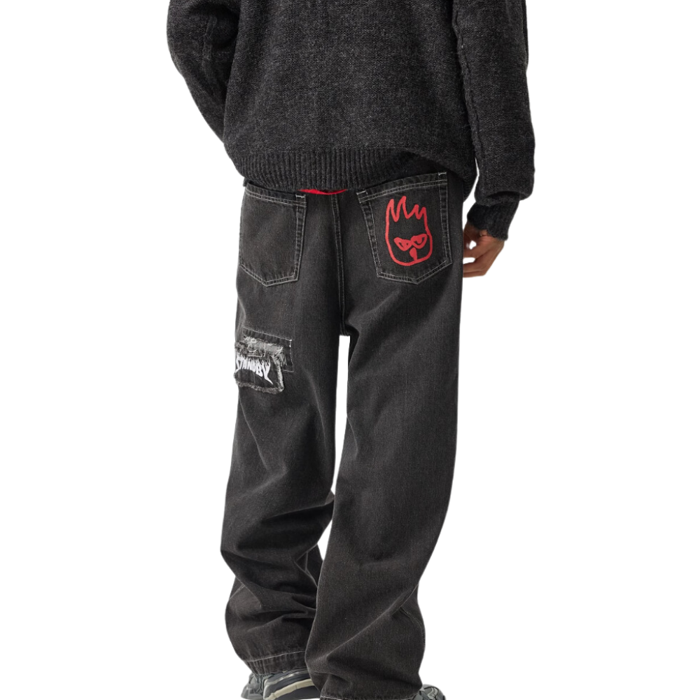 DF |Street Graffiti Patched Flame Jeans