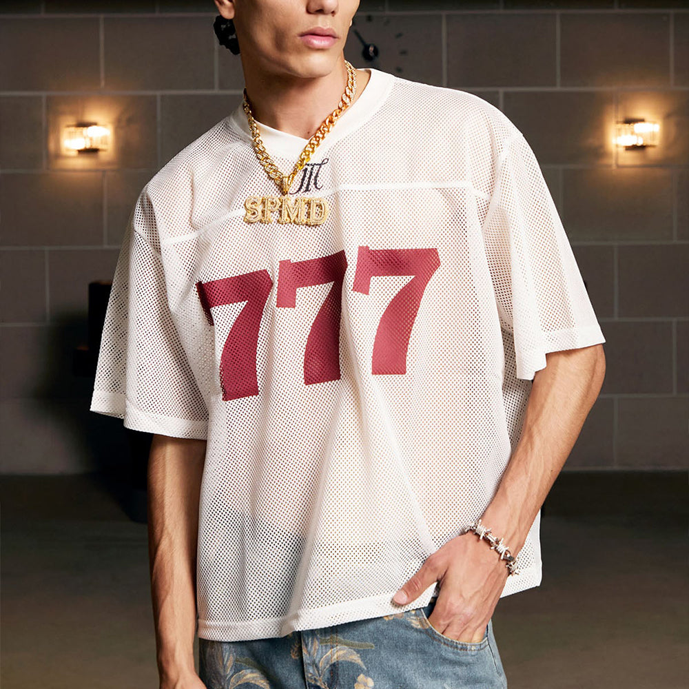 Evokyn Jersey Lucky Letter Print Quick Dry V-neck T-shirt