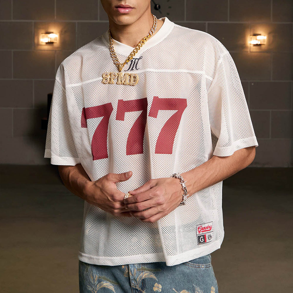 Evokyn Jersey Lucky Letter Print Quick Dry V-neck T-shirt