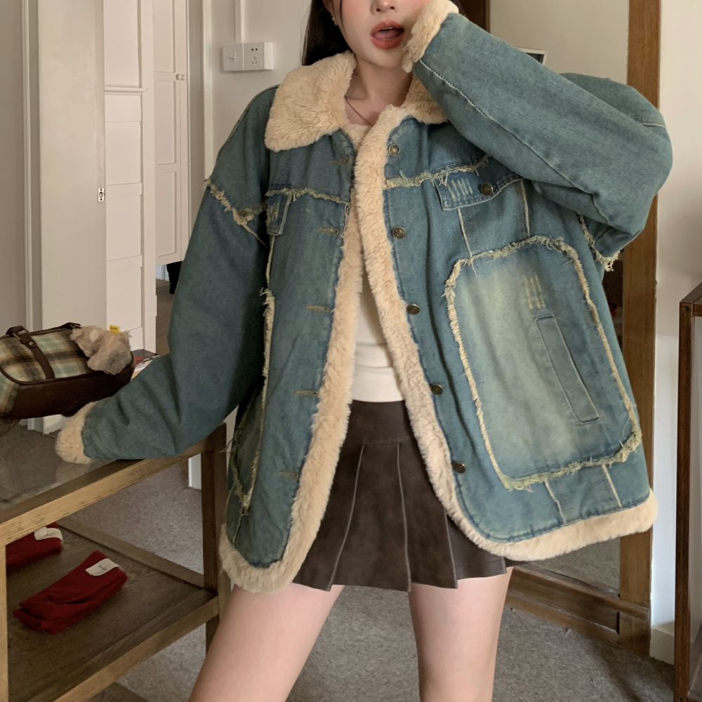 Women''s Winter Warm Stitched Denim Coat