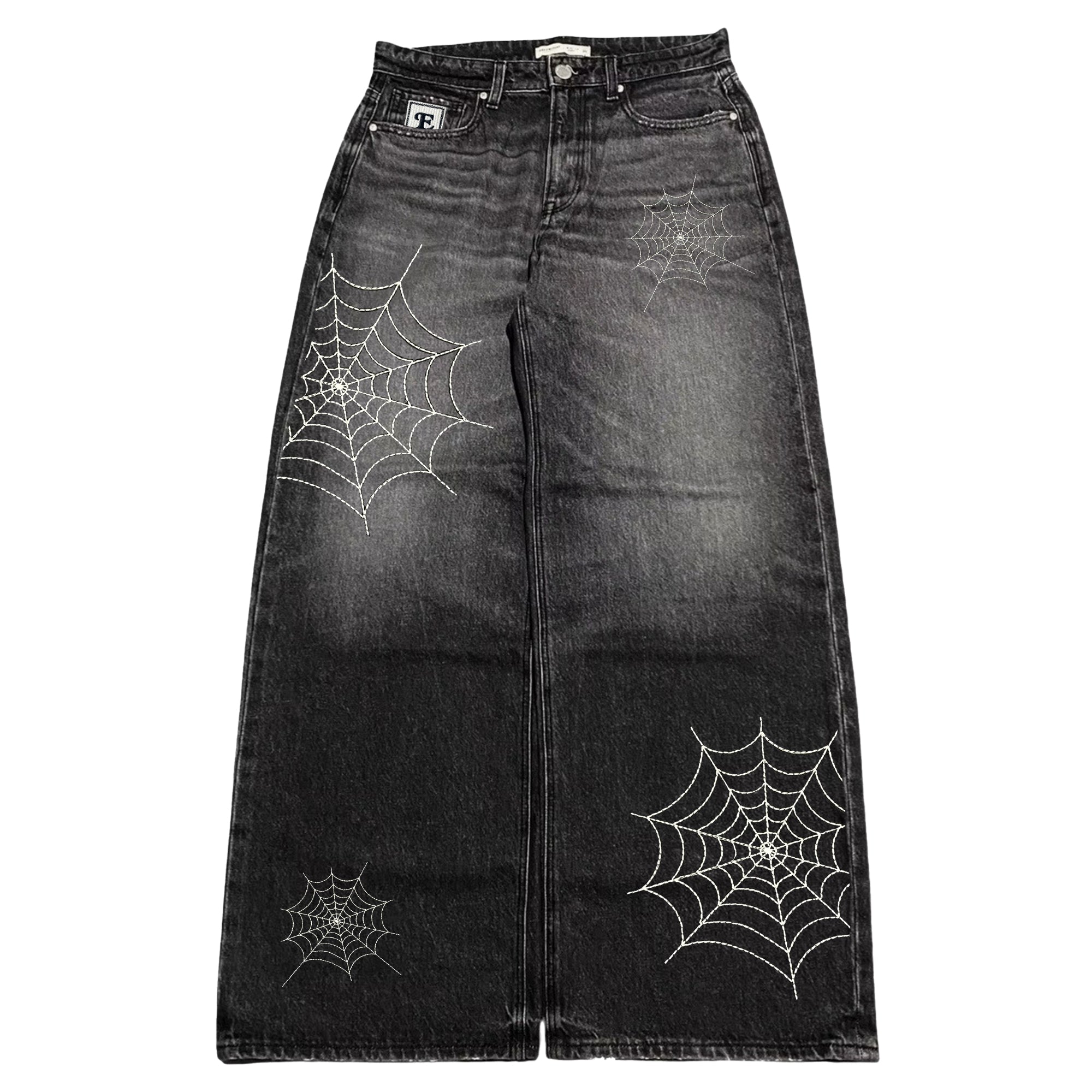 Vintage Embroidered Jeans with Spider Web Design