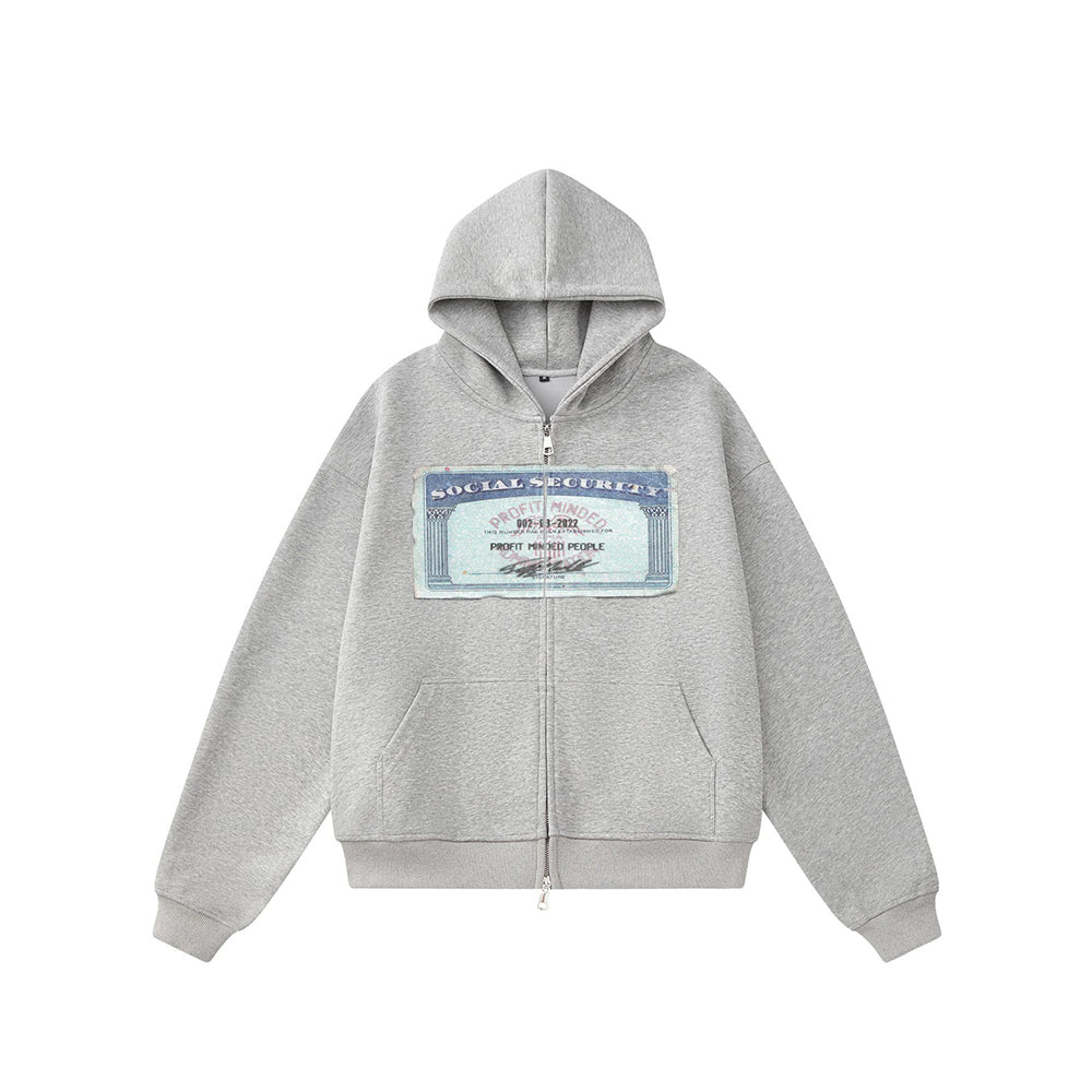 Evokyn Vintage Social Security ID Zip Up Design Hoodie