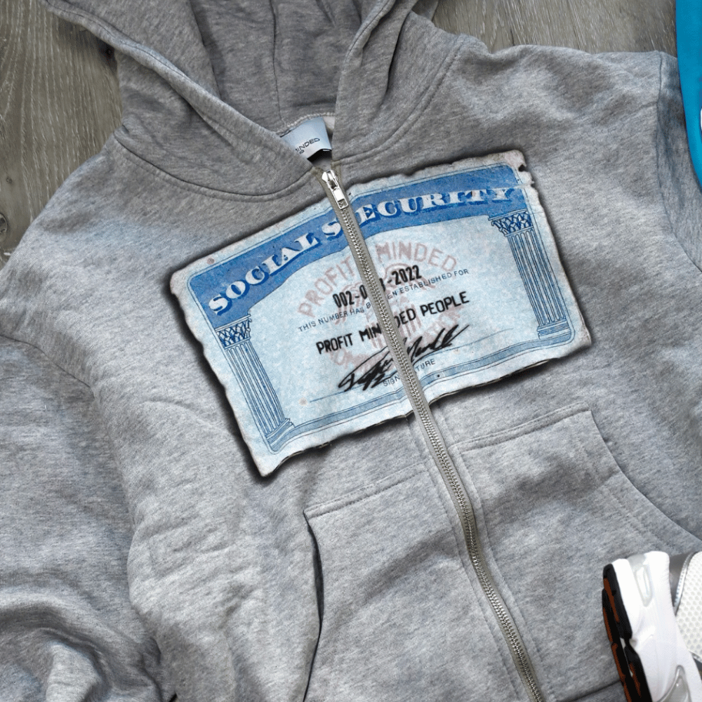 Evokyn Vintage Social Security ID Zip Up Design Hoodie
