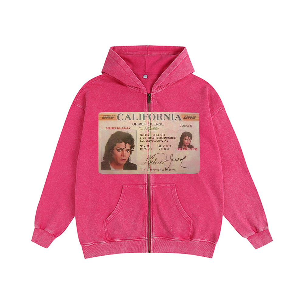 Evokyn Vintage washed Michael Jackson ID graphic zip-up hoodie