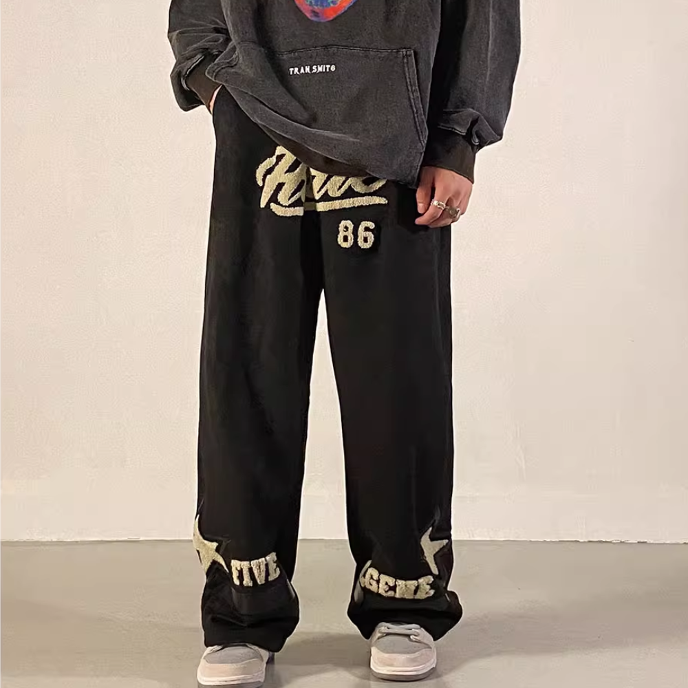 Letter flocking PU stitching Sweatpants