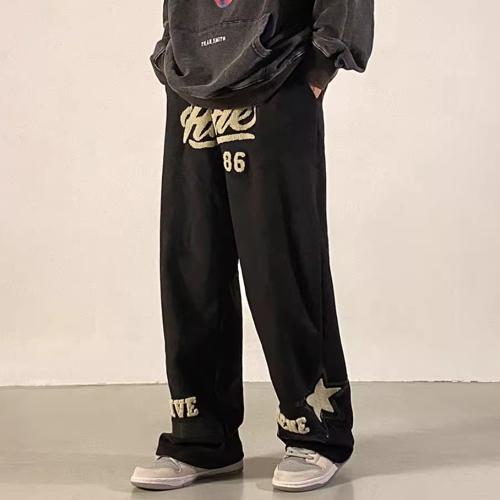Letter flocking PU stitching Sweatpants