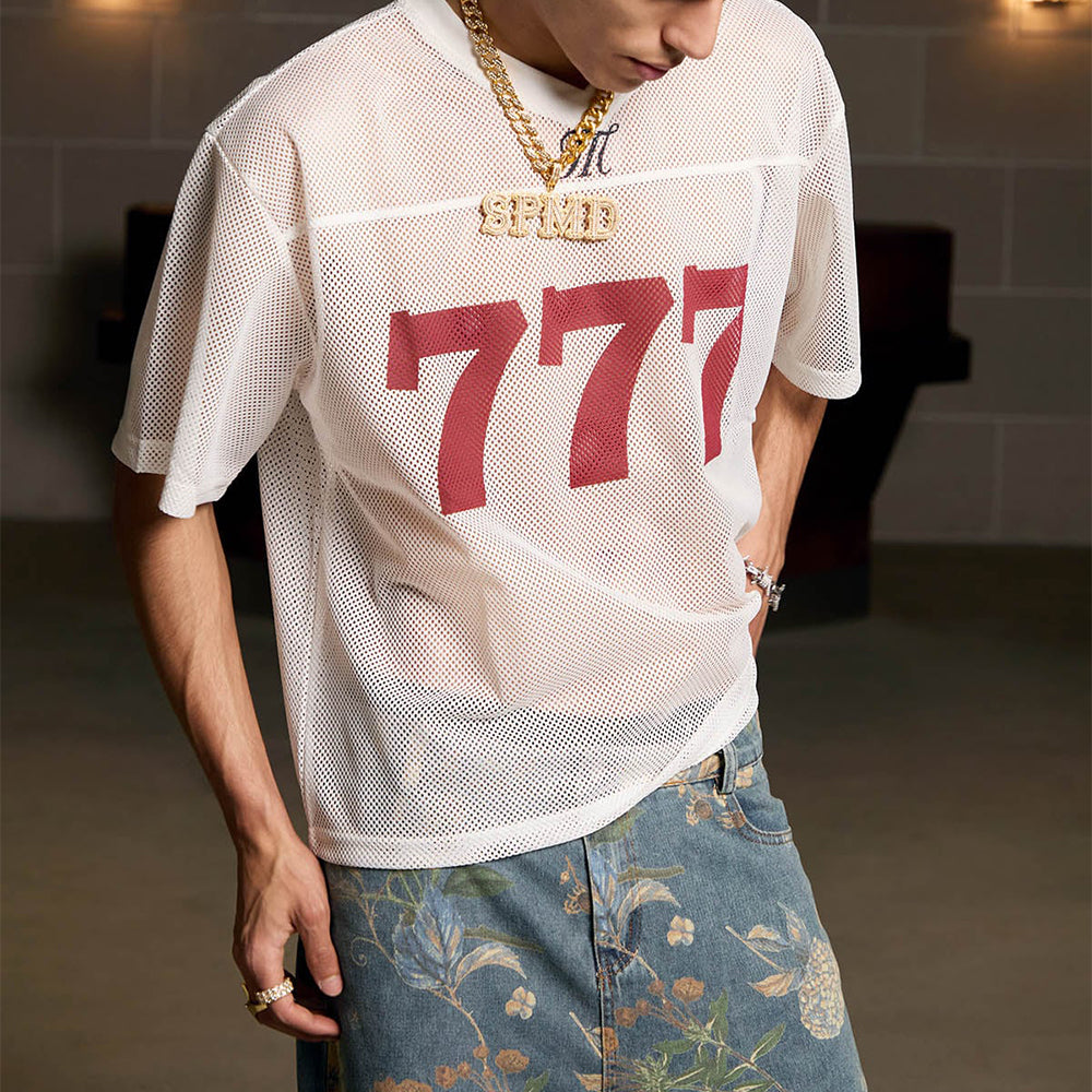 Evokyn Jersey Lucky Letter Print Quick Dry V-neck T-shirt