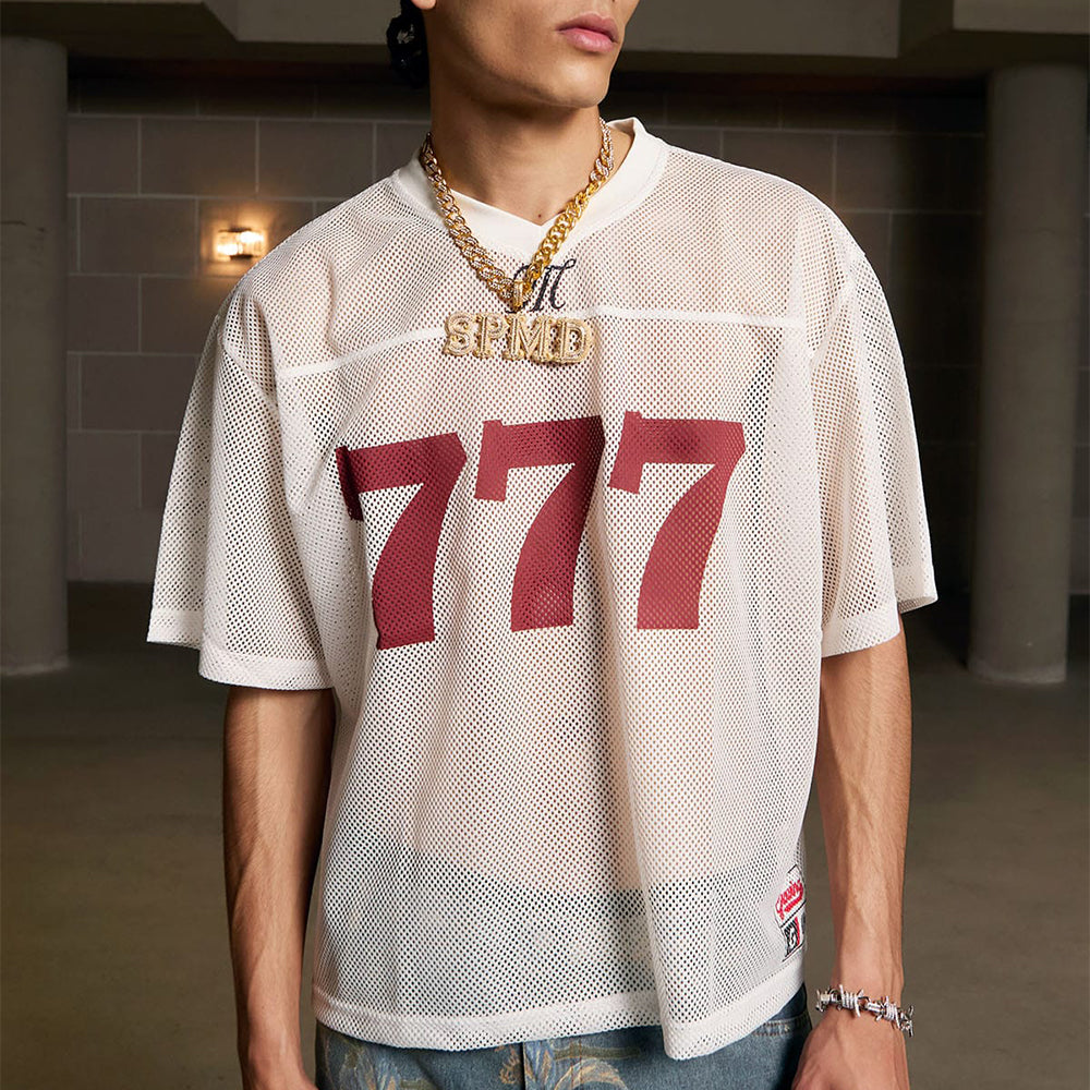 Evokyn Jersey Lucky Letter Print Quick Dry V-neck T-shirt