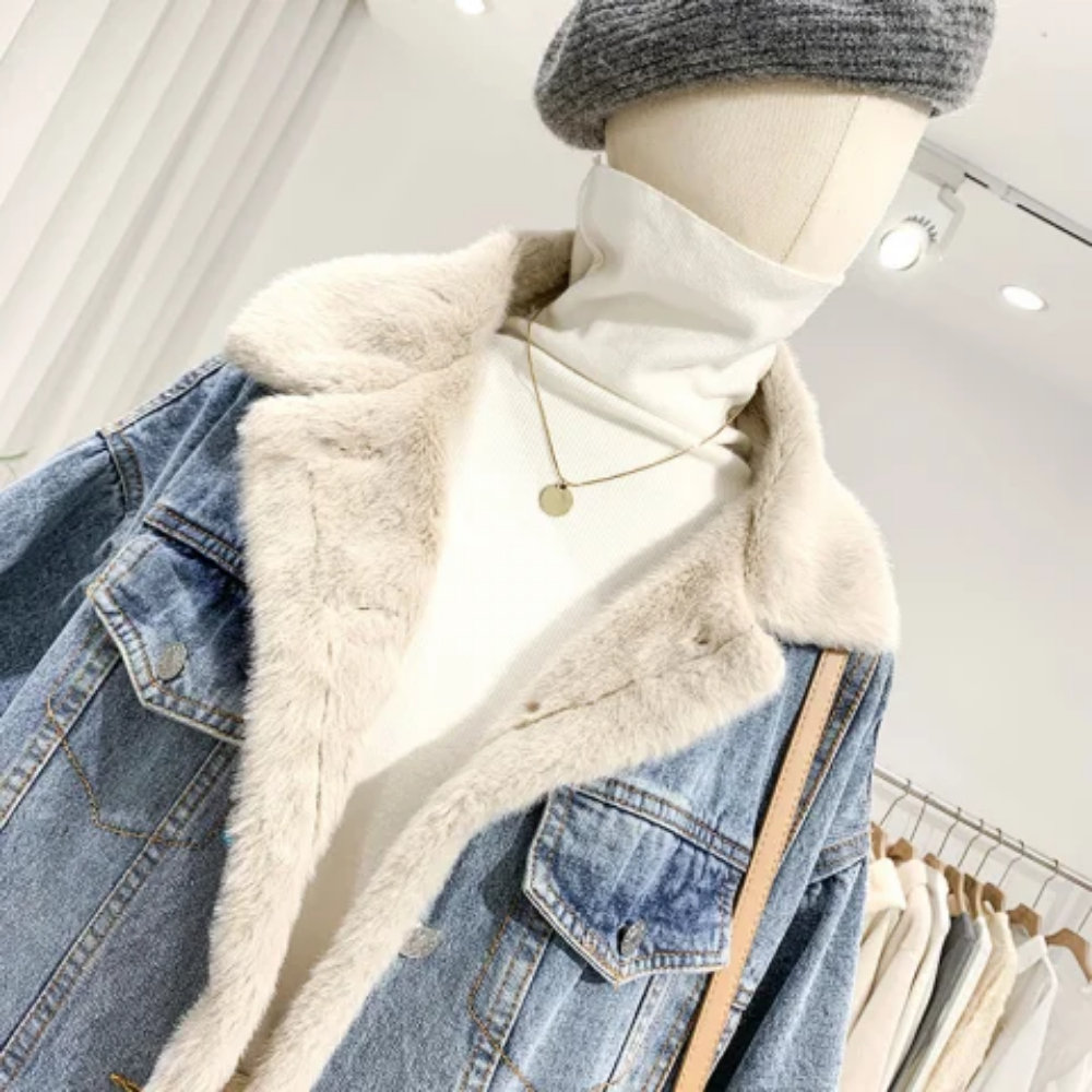 Women''s American Two-Wear Plush Denim Coat