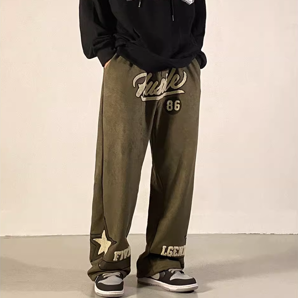 Letter flocking PU stitching Sweatpants