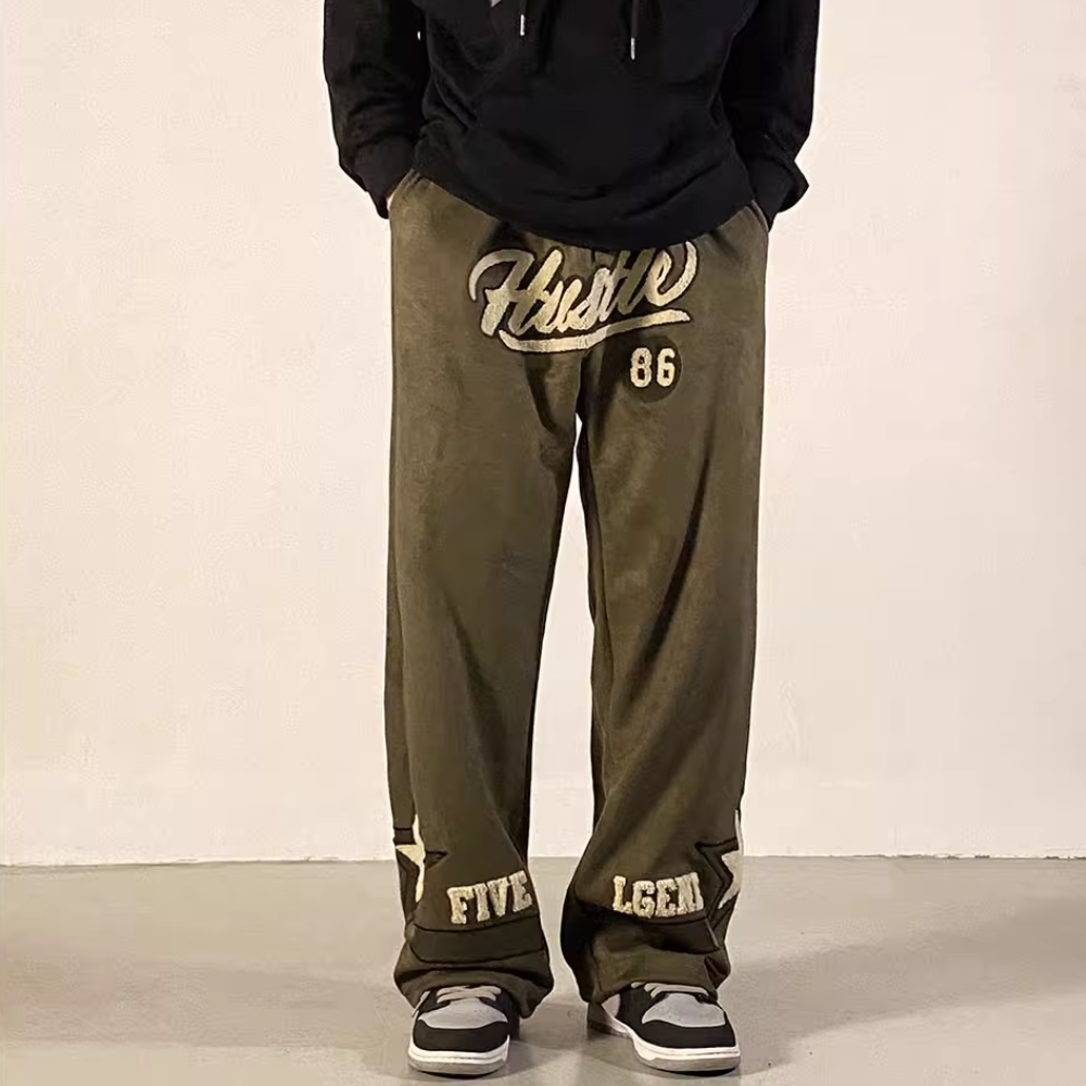 Letter flocking PU stitching Sweatpants
