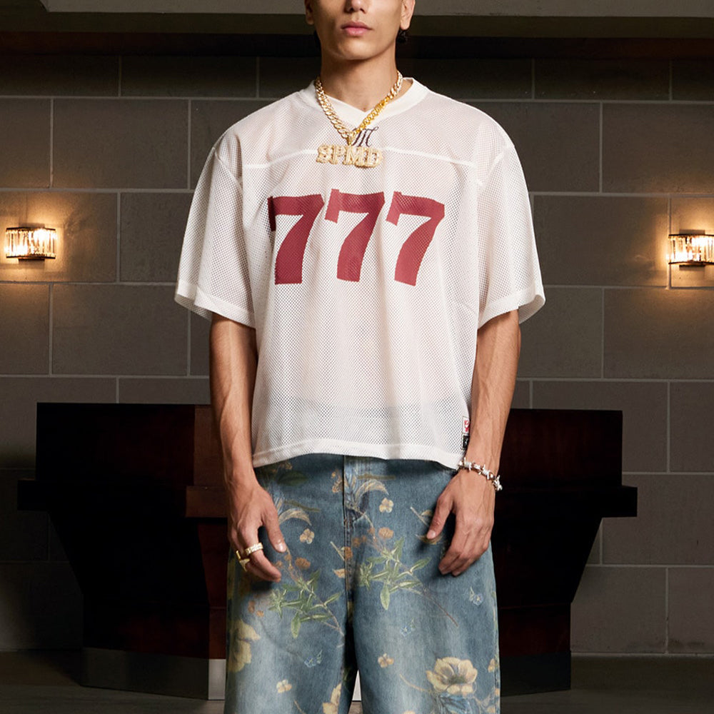 Evokyn Jersey Lucky Letter Print Quick Dry V-neck T-shirt