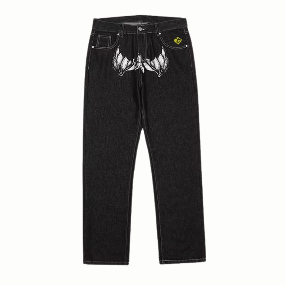 DF| Bat Mask Man Print Jeans