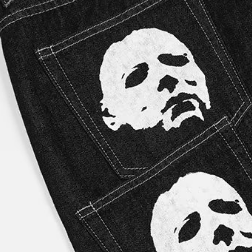DF| Bat Mask Man Print Jeans