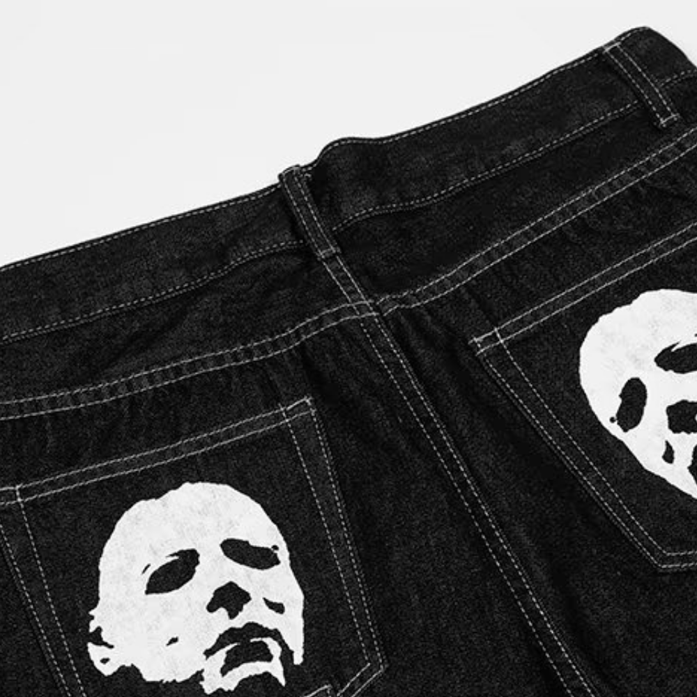DF| Bat Mask Man Print Jeans