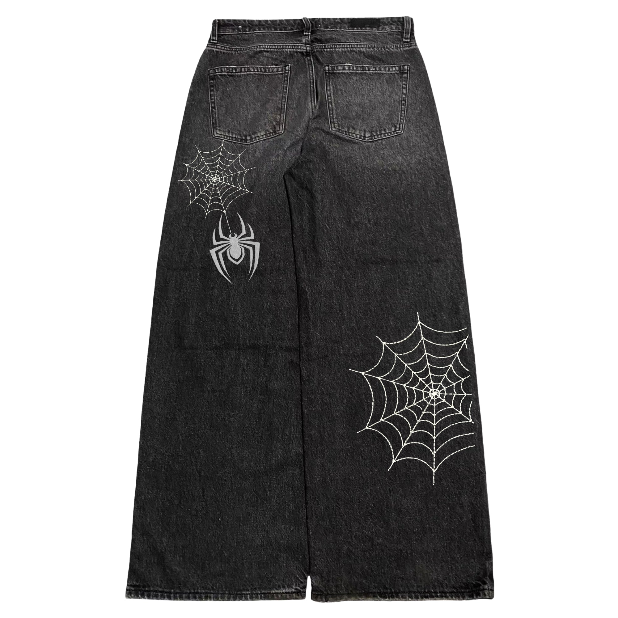 Vintage Embroidered Jeans with Spider Web Design