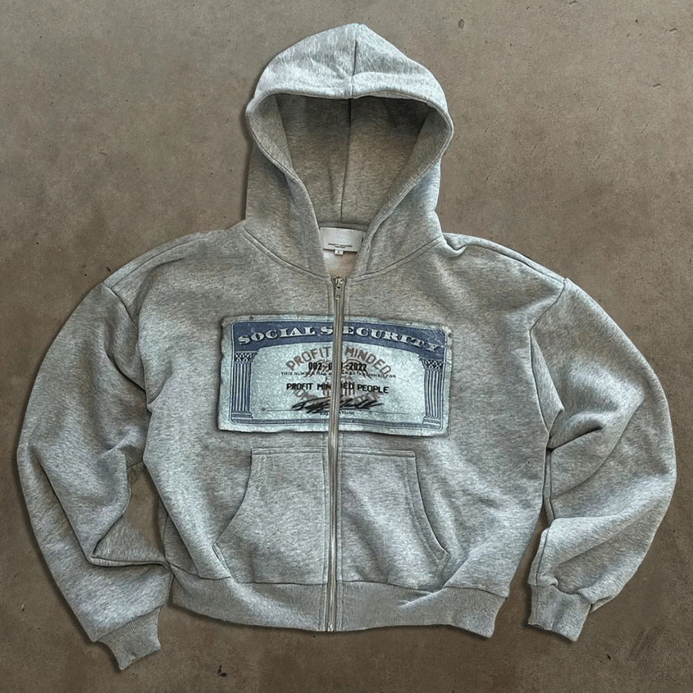 Evokyn Vintage Social Security ID Zip Up Design Hoodie