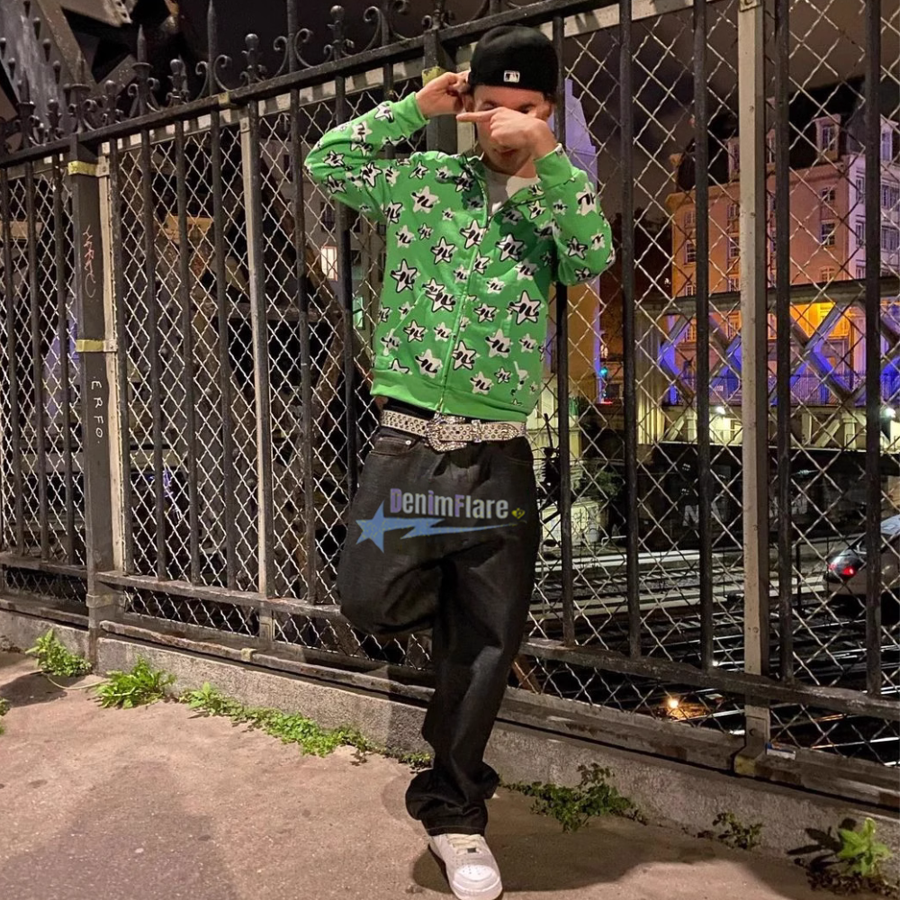 DF| Glitter Star Fragment Print Jeans