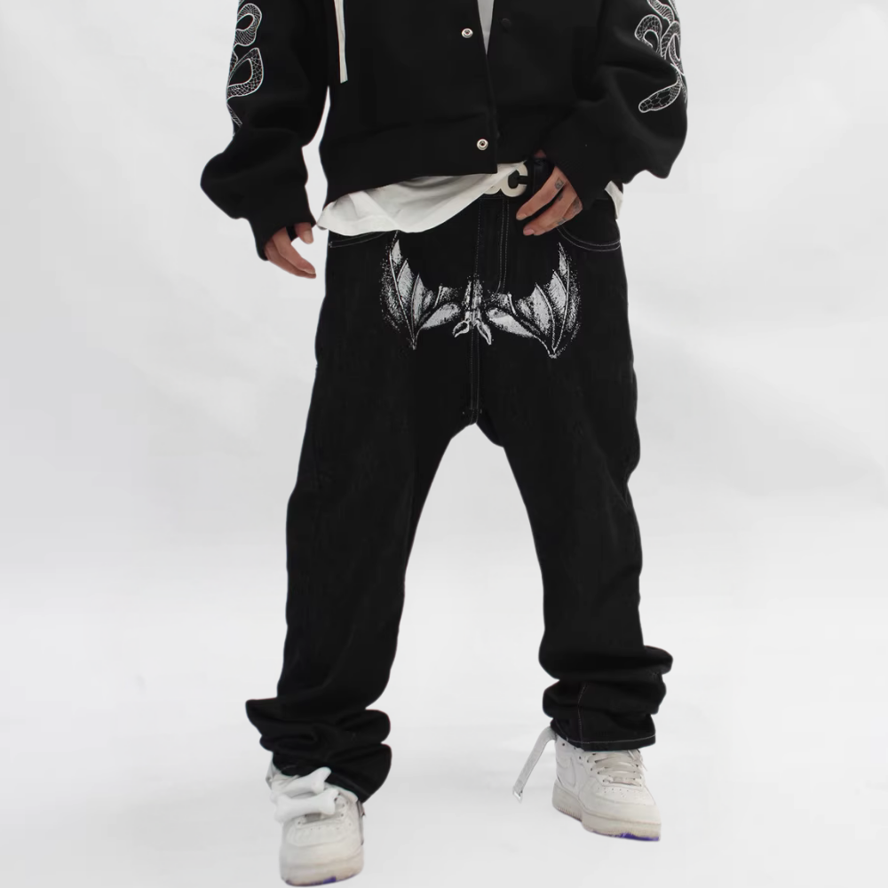 DF| Bat Mask Man Print Jeans